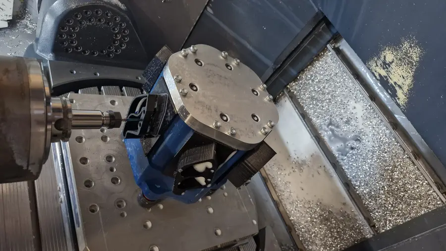 Technical component in rotary fixture during 5-axis CNC machining