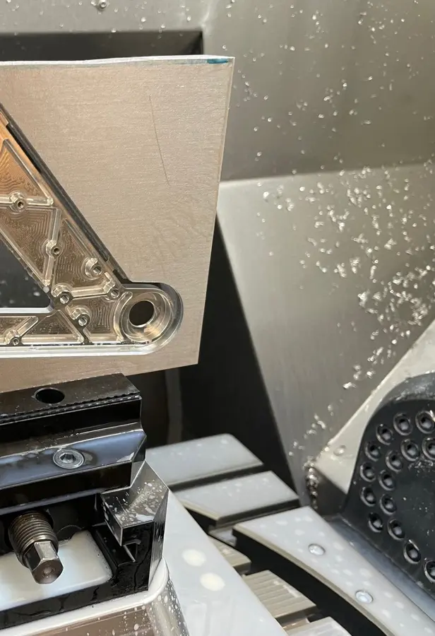 Structural aluminium component being machined on 5-axis CNC